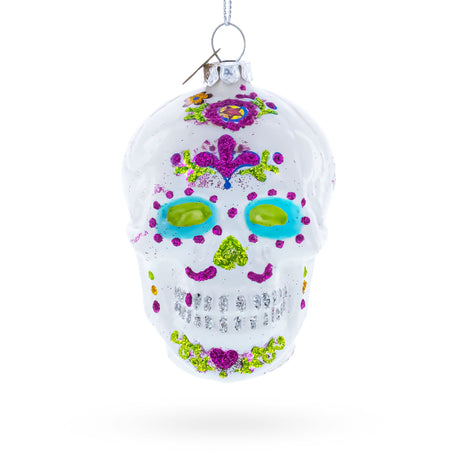 White Skull Glass Christmas Ornament in White color