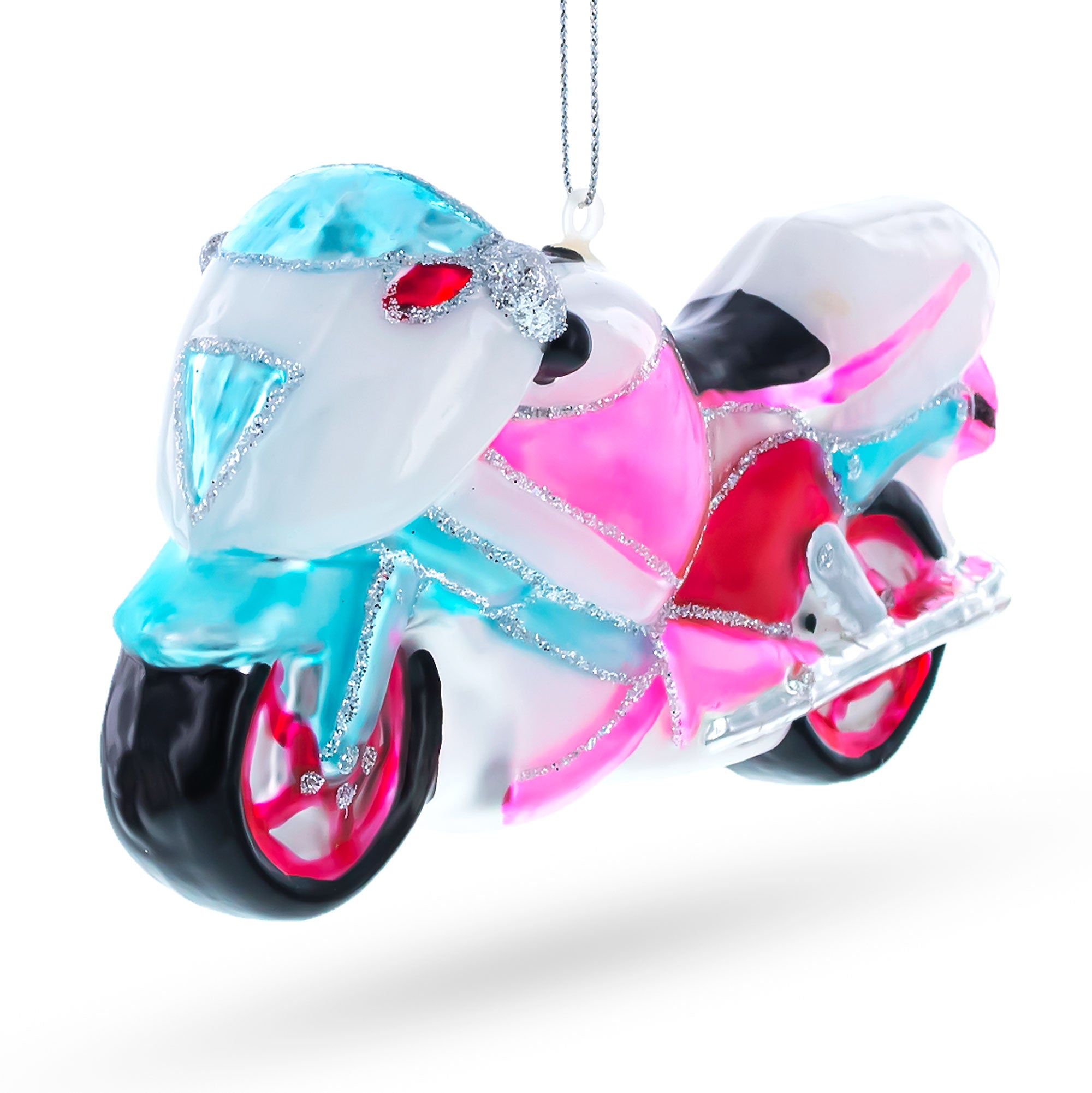 Motorcycle Glass Christmas Ornament in Pink color Figurine
