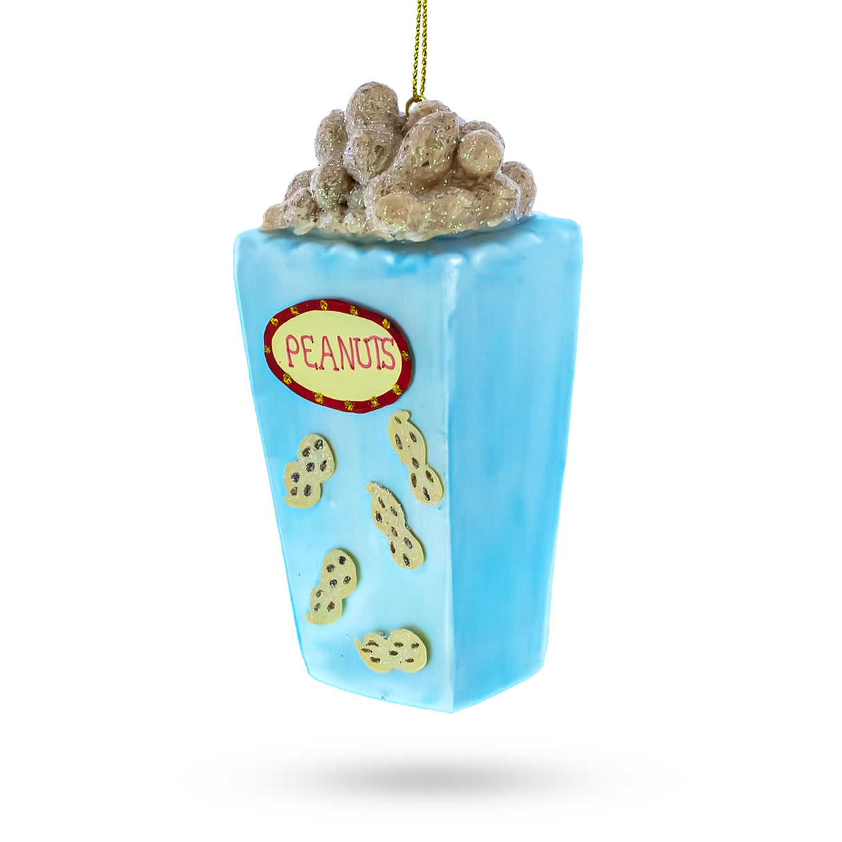 Delightful Bag of Peanuts - Blown Glass Christmas Ornament in Blue color,  shape