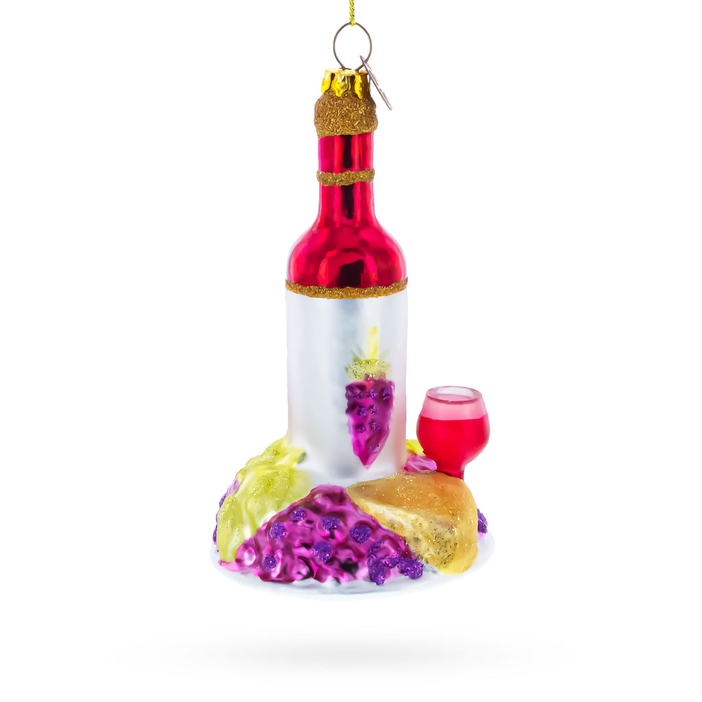 Red Wine with Snacks Glass Christmas Ornament in Purple color Figurine