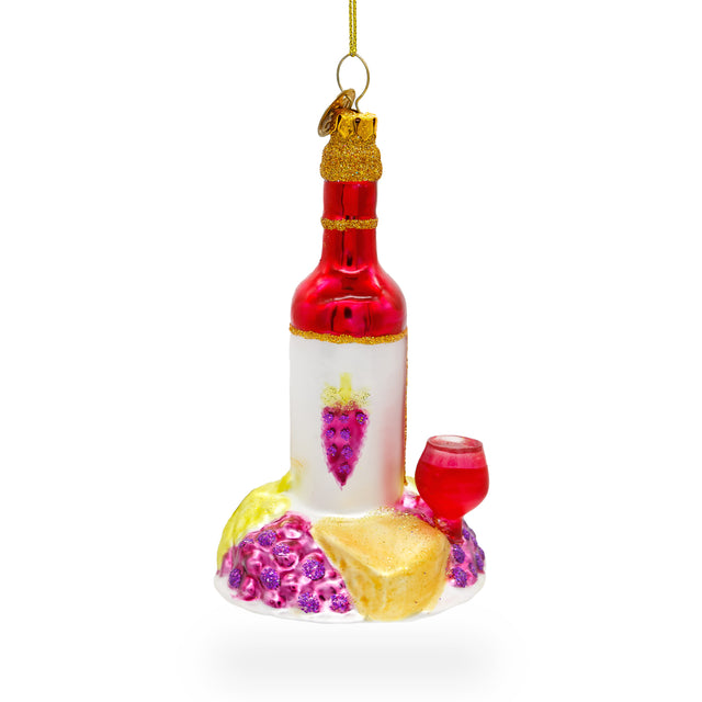 Glass Sophisticated Red Wine with Snacks - Blown Glass Christmas Ornament in Multi color