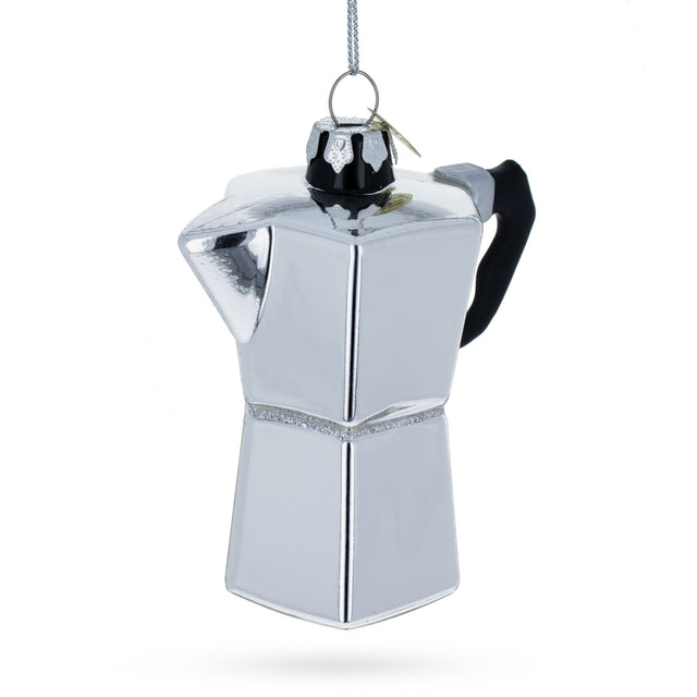Espresso Maker Coffe Lover Glass Ornament Glass Christmas Ornament in Silver color