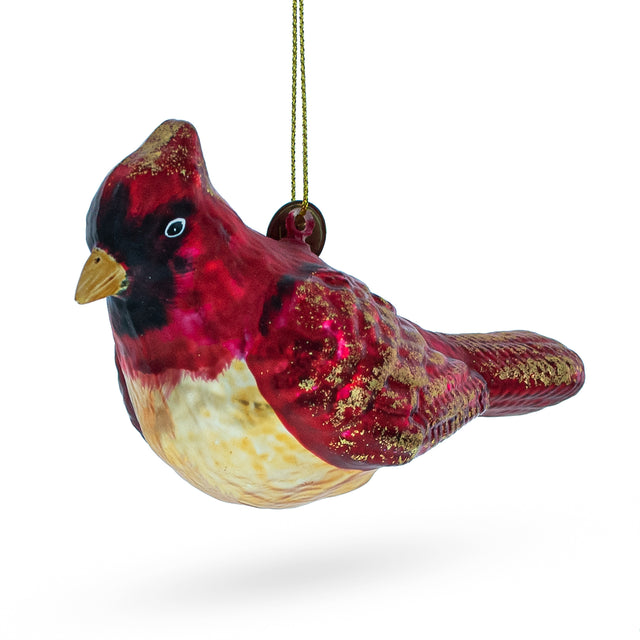 Glass Graceful Red Cardinal Bird - Vibrant Blown Glass Christmas Ornament in Red color