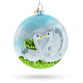 Loving Swans Couple Glass Christmas Ornament in Blue color Figurine