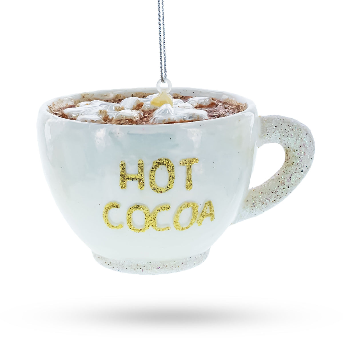Cozy Hot Cocoa Cup - Blown Glass Christmas Ornament in Multi color,  shape