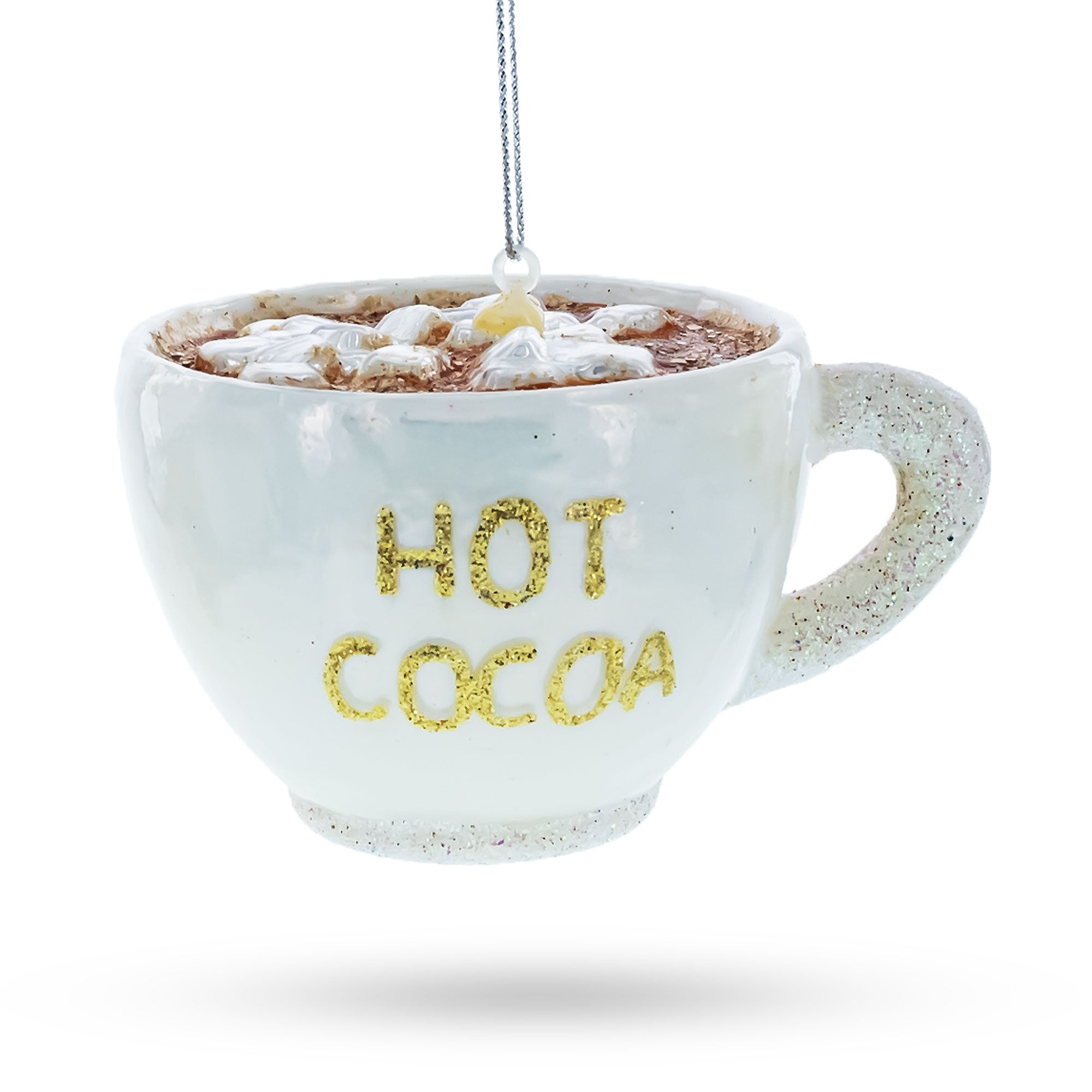 Hot Cocoa Cup Glass Christmas Ornament in White color Figurine