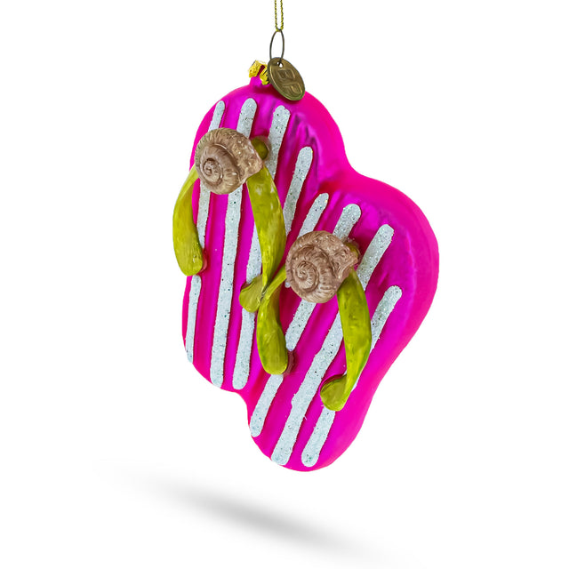 Pretty Pink Flip Flops Slippers - Blown Glass Christmas Ornament in Pink color,  shape