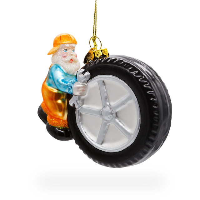 Skilled Tire Repair Mechanic - Blown Glass Christmas Ornament in Multi color,  shape
