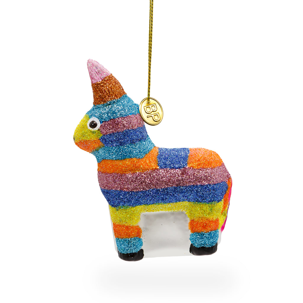 Glass Festive Donkey Pinata - Blown Glass Christmas Ornament in Multi color