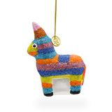 Festive Donkey Pinata - Blown Glass Christmas Ornament in Multi color,  shape