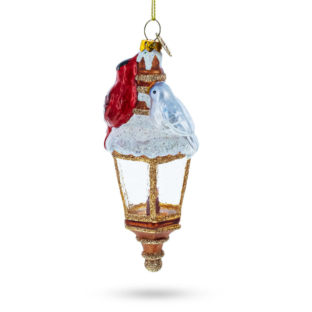 Glass Majestic Red Cardinal Perched on Lantern - Blown Glass Christmas Ornament in Multi color
