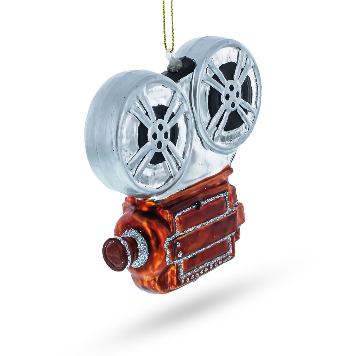 Nostalgic Camera Retro Movie Player - Blown Glass Christmas Ornament in Multi color,  shape