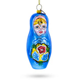 Blue Doll with Flower -  Blown Glass Christmas Ornament in Blue color,  shape