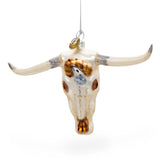 Rustic Cow Skull - Blown Glass Christmas Ornament in Ivory color,  shape