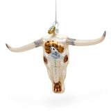 Rustic Cow Skull Blown Glass Christmas Ornament in Ivory color