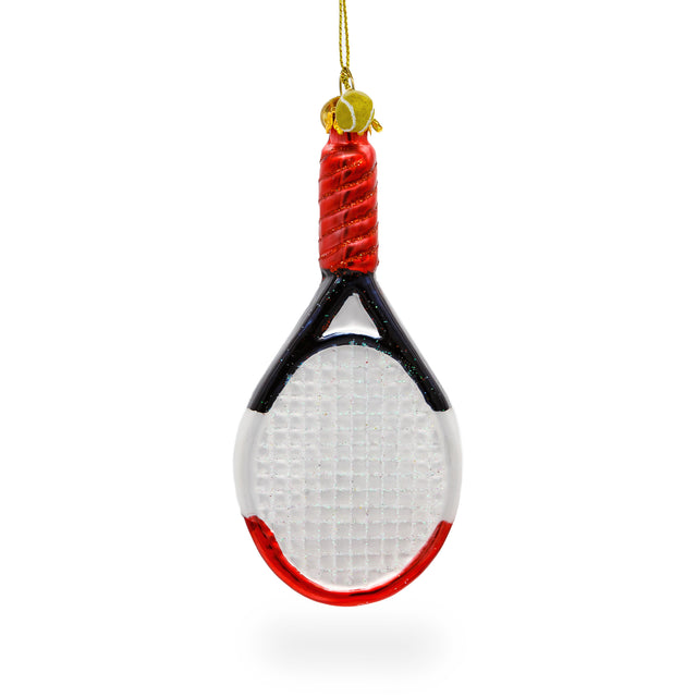 Glass Sporty Tennis Racket - Blown Glass Christmas Ornament in White color