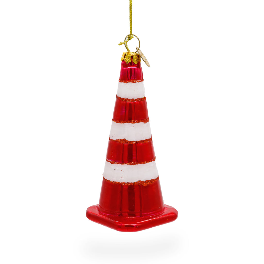 Traffic Cone Glass Christmas Ornament in Red color Figurine