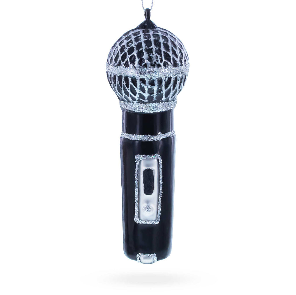 Black Microphone Glass Christmas Ornament in Black color Figurine