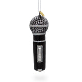 Sleek Black Microphone Blown Glass Christmas Ornament in Black color