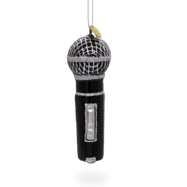 Sleek Black Microphone Blown Glass Christmas Ornament in Black color