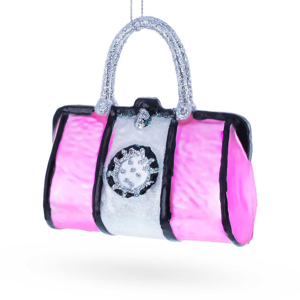 Pink Handbag Glass Christmas Ornament in Pink color Figurine