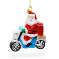 Santa Food Delivery on Scooter Glass Christmas Ornament in Red color Figurine