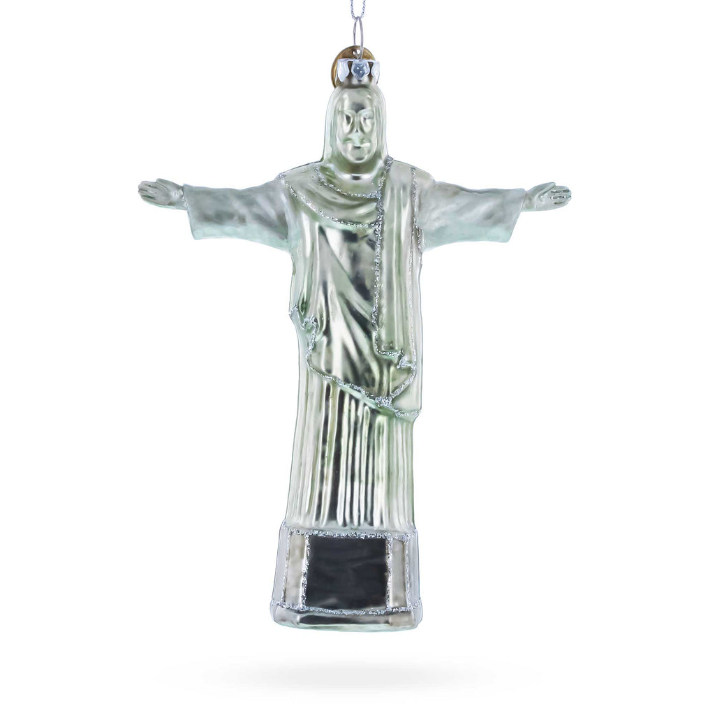 Christ the Redeemer, Rio De Janeiro, Brazil Glass Christmas Ornament in Silver color Figurine
