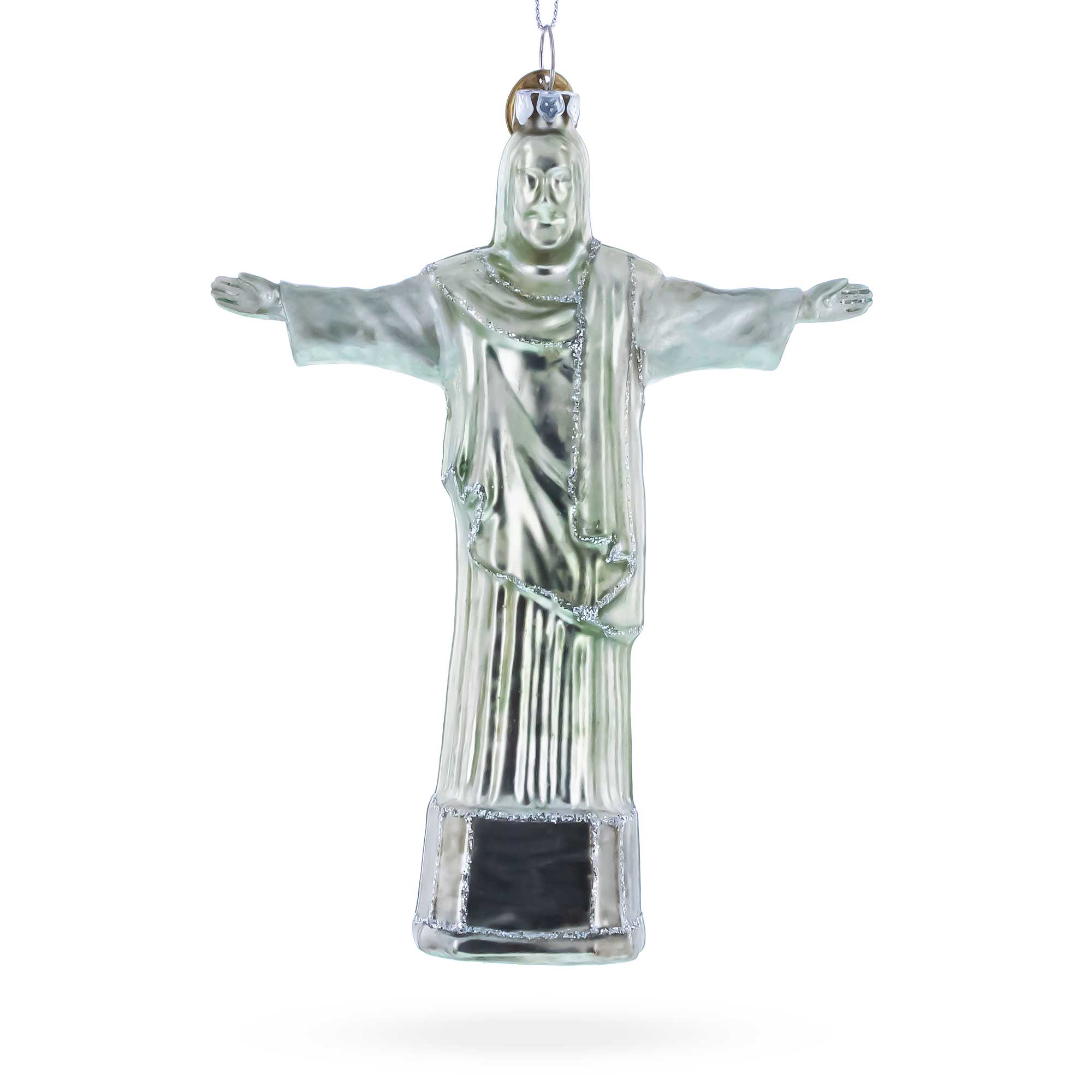 Christ the Redeemer, Rio De Janeiro, Brazil Glass Christmas Ornament in Silver color Figurine