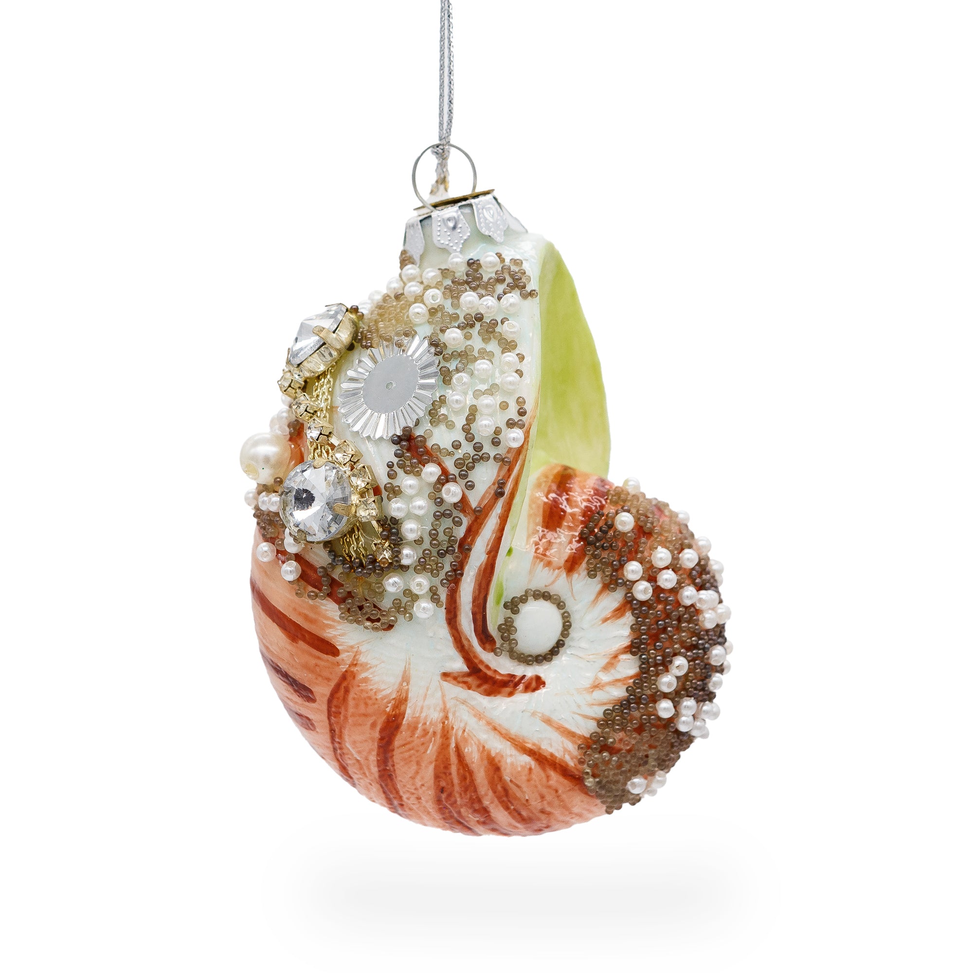 Conch Sea Snail Shell Glass Christmas Ornament in Multi color Figurine