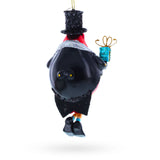 Cute Penguin in Black Hat Blown Glass Christmas Ornament , dimensions in inches: 5.4 x 2.9 x 2.3