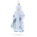Santa in Elegant White Glass Christmas Ornament in Silver color Figurine