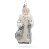 Santa in Elegant White Blown Glass Christmas Ornament in Silver color