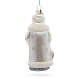 Santa in Elegant White Blown Glass Christmas Ornament , dimensions in inches: 5.4 x 2.9 x 2.1
