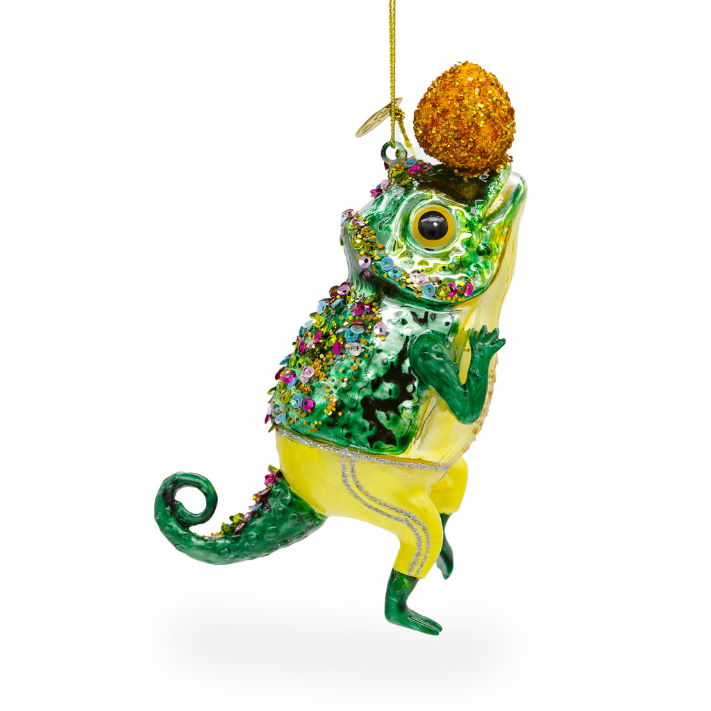 Chameleon Lizard Glass Christmas Ornament in Green color Figurine
