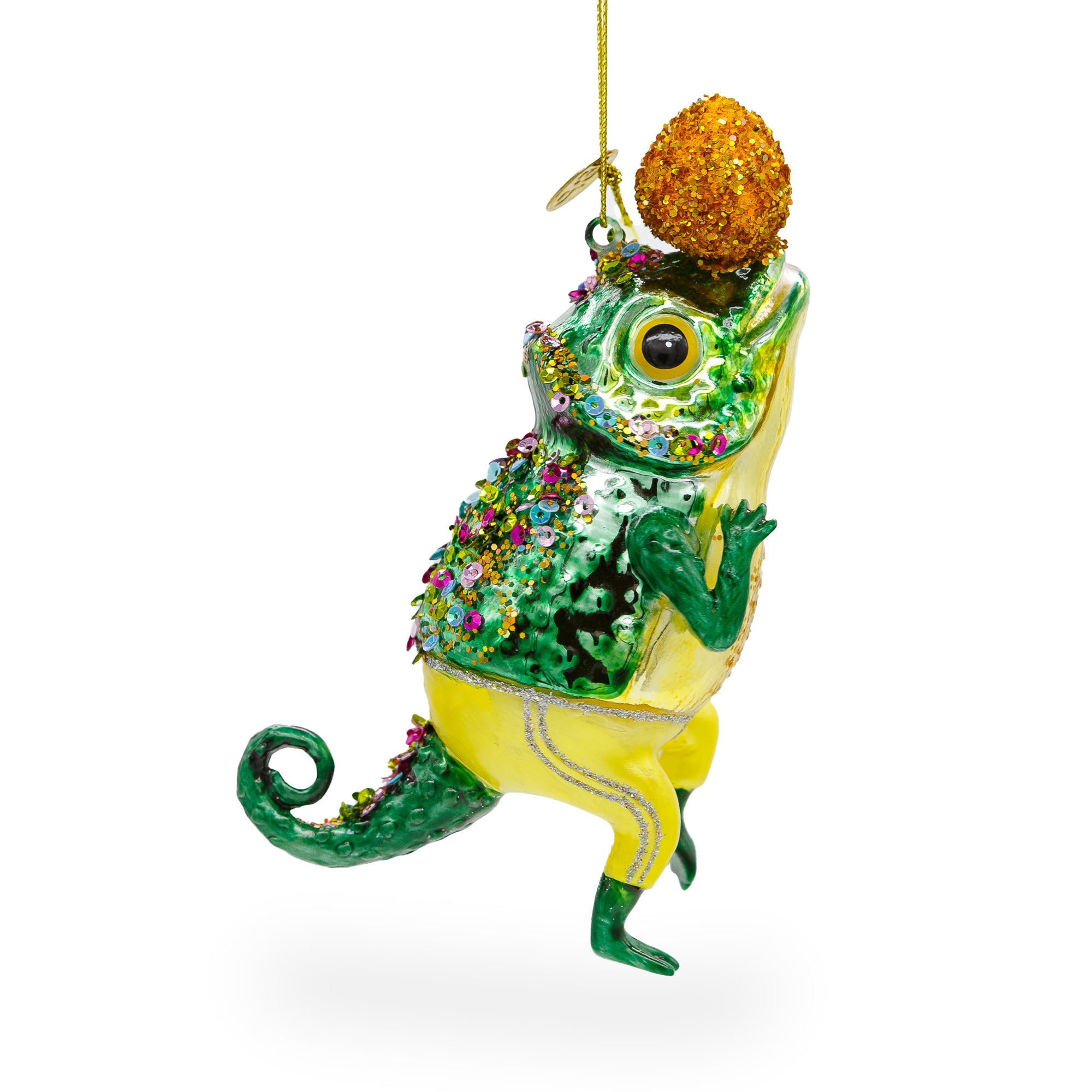 Chameleon Lizard Glass Christmas Ornament in Green color Figurine