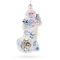 Woodland Santa with Forest Friends Glass Christmas Ornament in White color Figurine