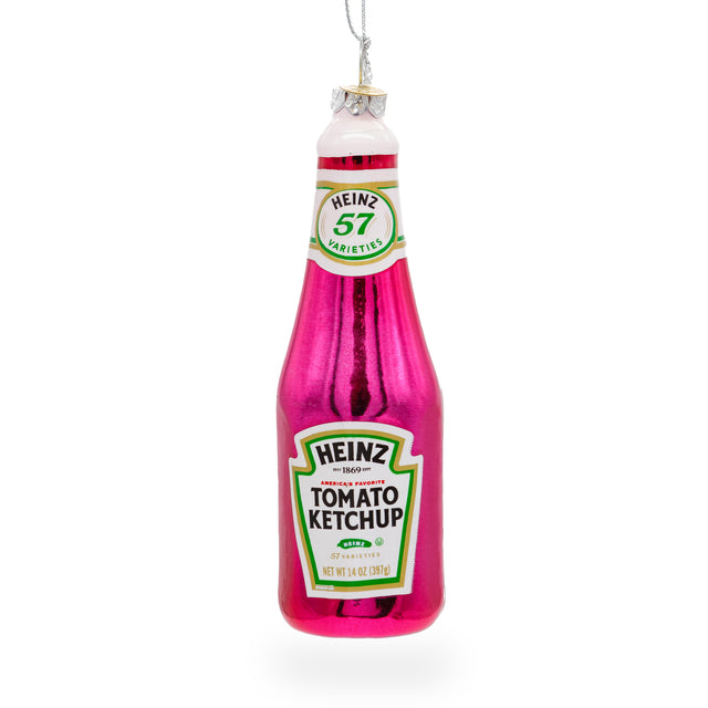 Ketchup Bottle - Blown Glass Christmas Ornament in Pink color,  shape