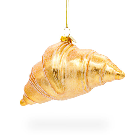 Flaky Butter Croissant - Blown Glass Christmas Ornament in Gold color,  shape