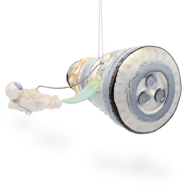 Futuristic Mars Space Shuttle Blown Glass Christmas Ornament in White color