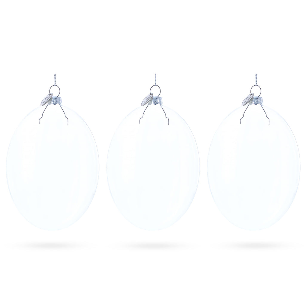 Set of 3 Oval Flat Discs Clear Glass Christmas Ornament, 5 Inches (127 mm) in Clear color Oval