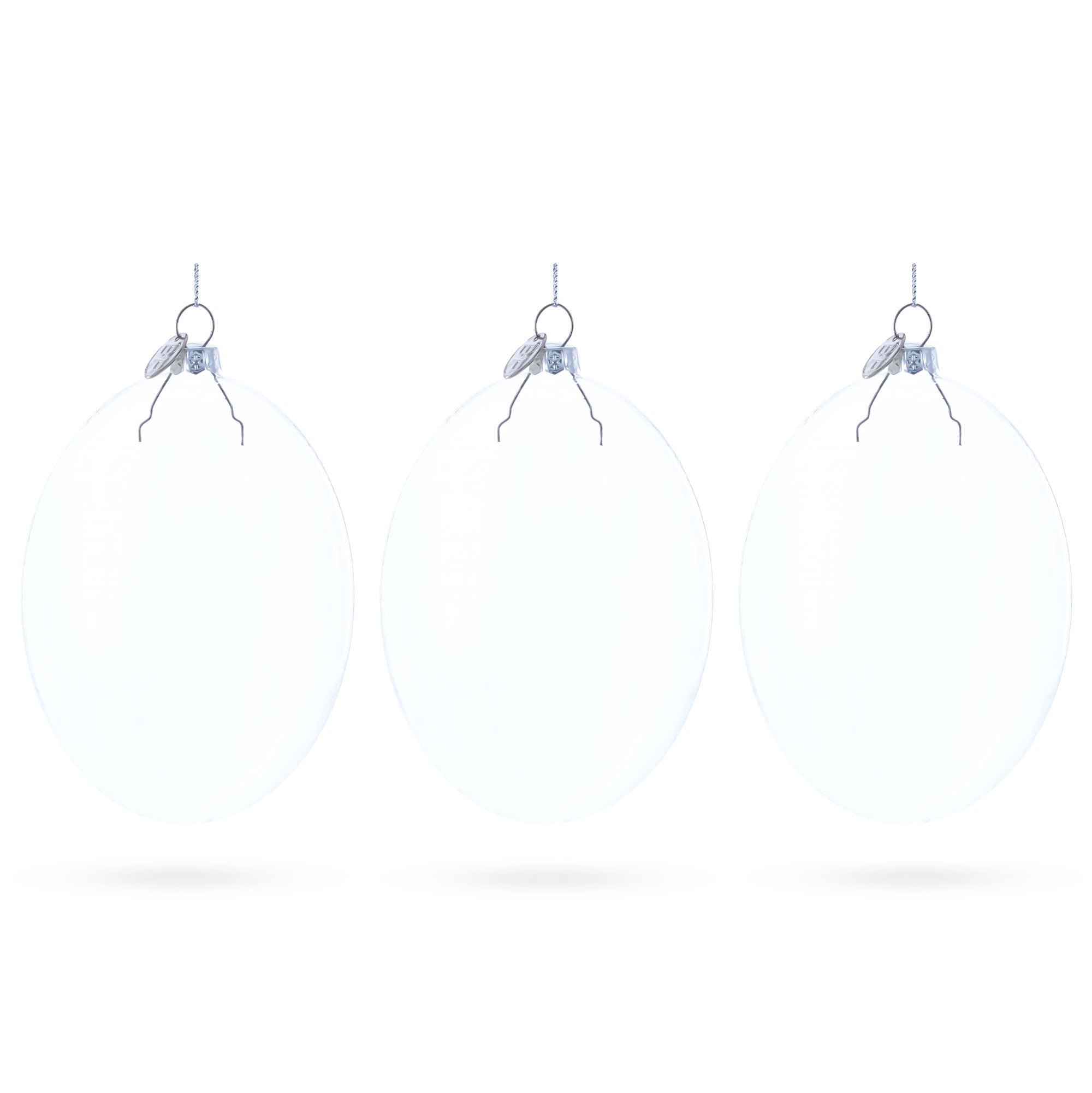 Set of 3 Oval Flat Discs Clear Glass Christmas Ornament, 5 Inches (127 mm) in Clear color Oval