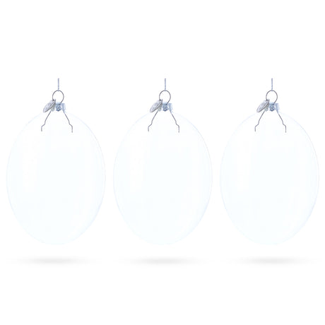 Set of 3 Oval Flat Discs Clear Glass Christmas Ornament, 5 Inches (127 mm) in Clear color Disc