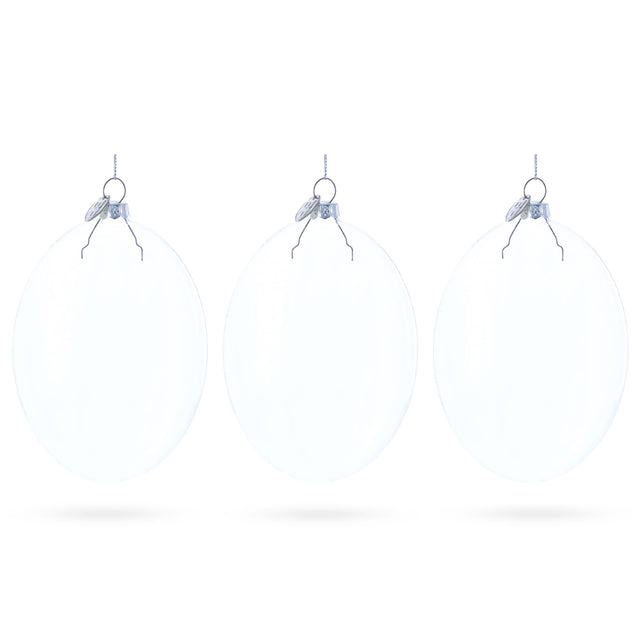 Set of 3 Oval Flat Discs Clear Glass Christmas Ornament, 5 Inches (127 mm) in Clear color Disc