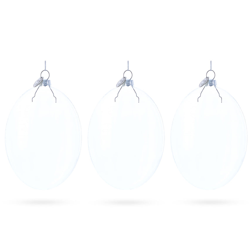 Set of 3 Oval Flat Discs Clear Glass Christmas Ornament, 5 Inches (127 mm) in Clear color Disc