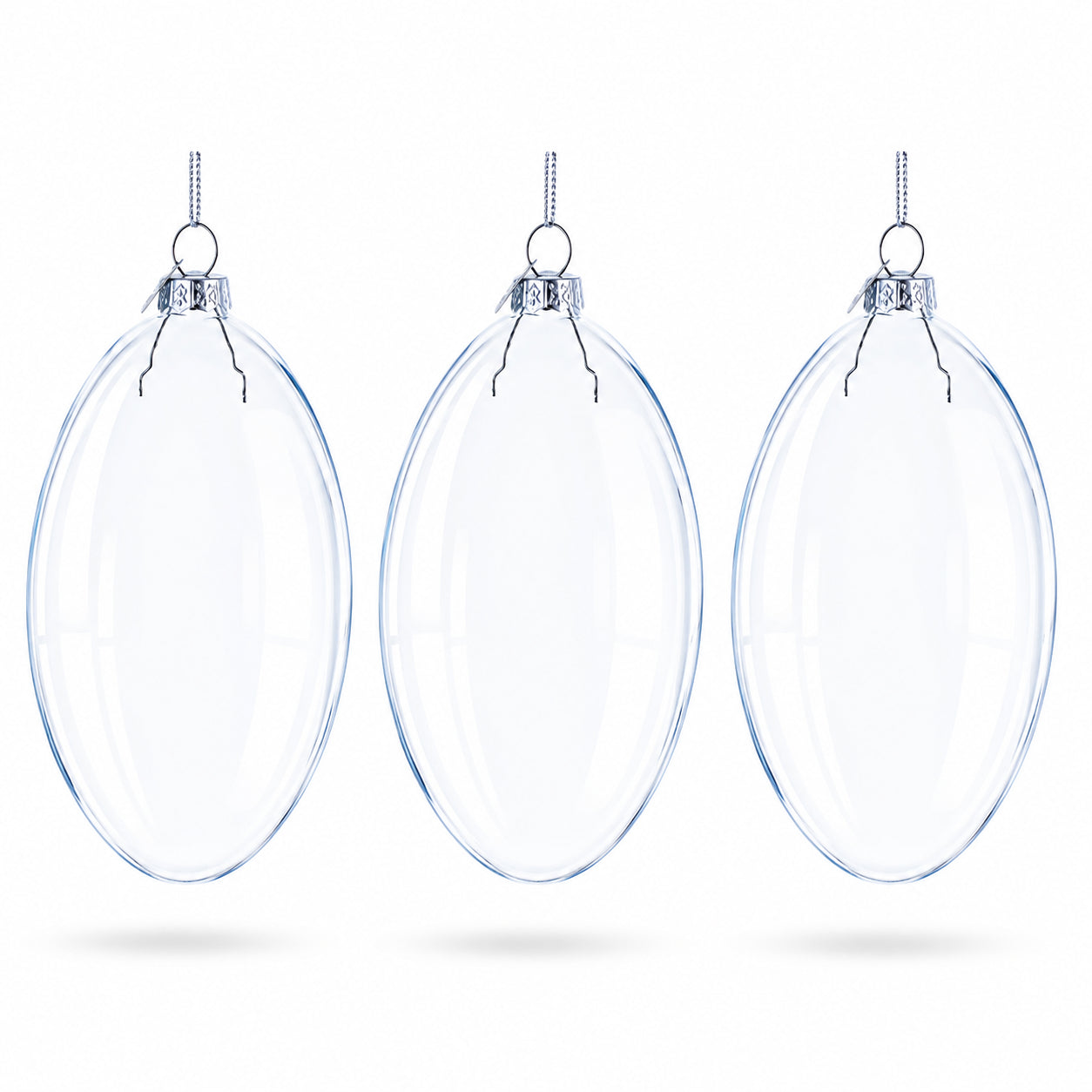 Set of 3 Oval Flat Discs Clear Glass Christmas Ornament, 5 Inches in Clear color Oval