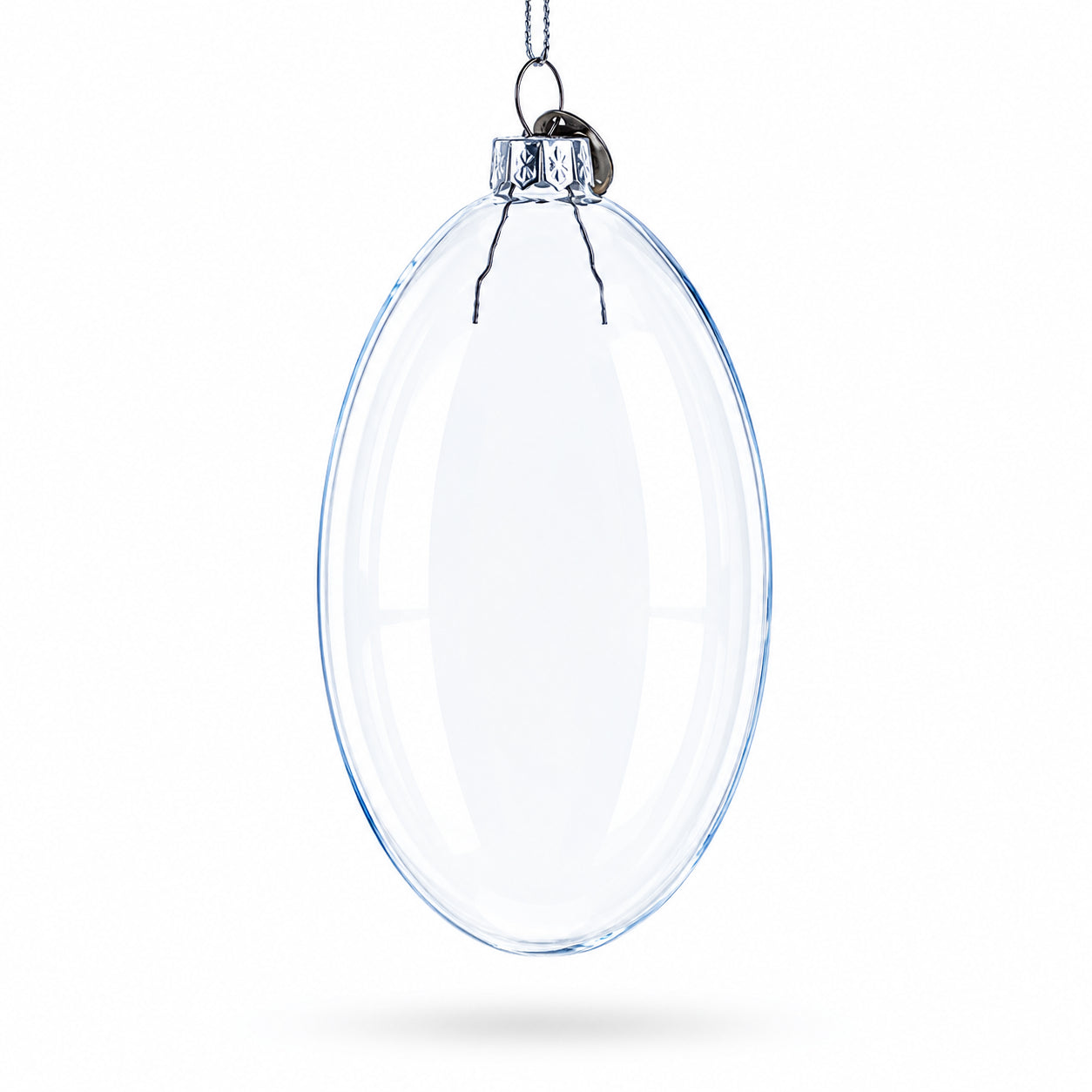 Set of 3 Oval Flat Discs Clear Glass Christmas Ornament, 5 InchesChina , dimensions in inches: 5 x 3.3 x 1