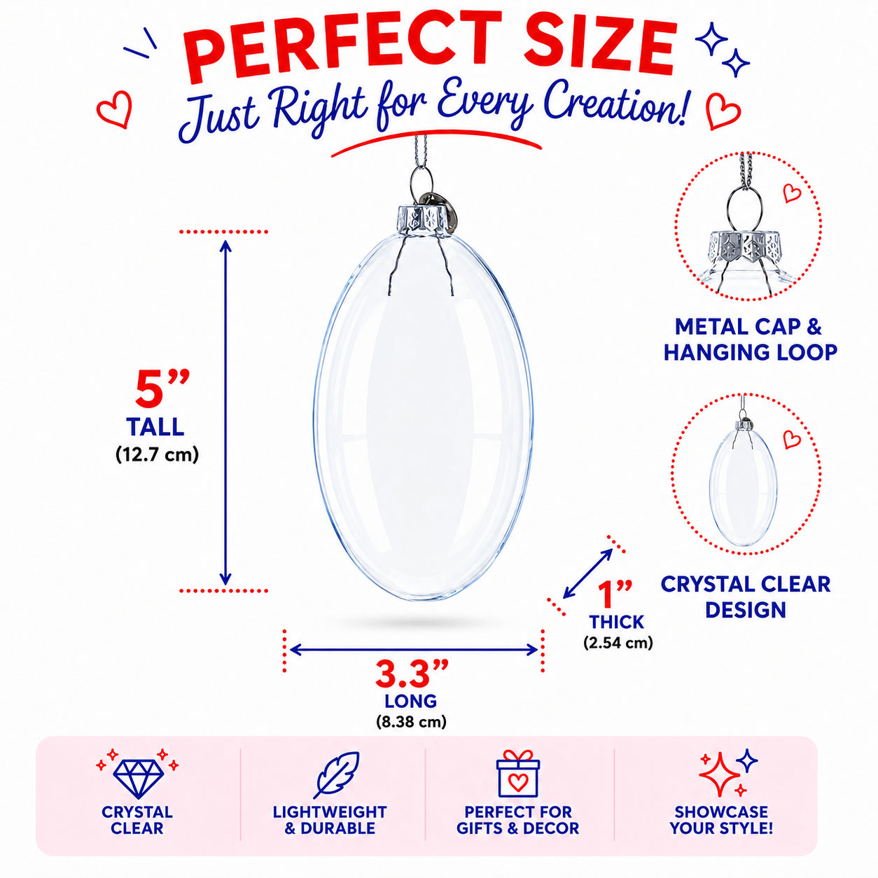 BestPysanky online gift shop sells oval flat discs clear glass christmas ornament ornaments unfinished thick made high-quality ensures stunning shine lasting durability intricate details unique appeal includes hanging cord effortless placement tree display accompanied gift tag adding