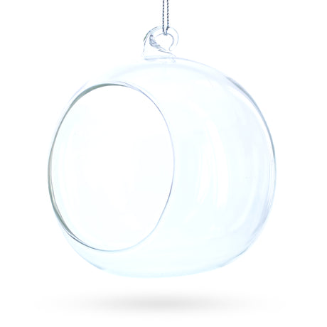 Spherical Openwork Clear Blown Glass Christmas Ornament 4.5 Inches in Clear color Round