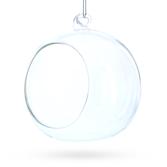Spherical Openwork Clear Blown Glass Christmas Ornament 4.5 Inches in Clear color Round