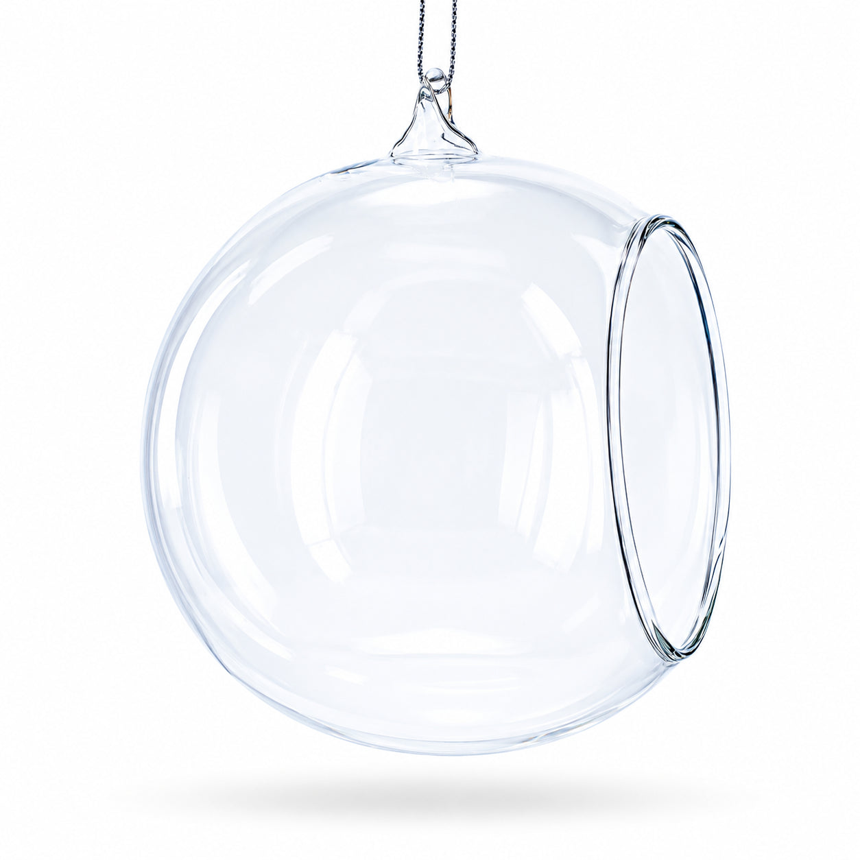 Spherical Openwork Clear Glass Christmas Ornament 4.5 InchesChina , dimensions in inches: 4.5 x 3.8 x 3.4